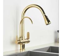 d 3 Way Kitchen Faucet with Pull Out Spray 360° Swivel Dual Lever 2 Spray M Pull Down Drinking Water Mixer Tap Single Hole Commercial Sink Fixture