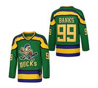 D-5 Men Mighty Ducks Jersey #33 Goldberg #66 Bombay #96 Conway #99 Banks Jersey,Movie Ice Hockey Jersey for Men S-XXXL, #99-green, S
