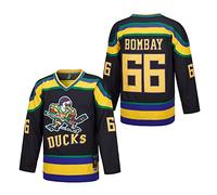 D-5 Men Mighty Ducks Jersey #33 Goldberg #66 Bombay #96 Conway #99 Banks Jersey,Movie Ice Hockey Jersey for Men S-XXXL, #66-black, Large