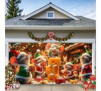 D, 6.5 x 5 ft/2 x 1.5 m, Christmas Garage Door Banner - Large Outdoor Christmas Decoration, Cute Mouse Family with Gifts, Winter Snow Scene, Party & Garden Decoration, Waterproof