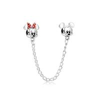 D 67 Mickey and Minnie Safety Chain Charm, Sterling Silver 925, Compatible with Pandora Bracelet