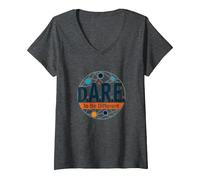 D.A.R.E. to Be Different - Inspirational Graphic Art V-Neck T-Shirt, Women, Dark Heather Grey, XXL