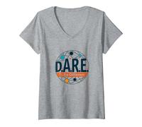 D.A.R.E. to Be Different - Inspirational Graphic Art V-Neck T-Shirt, Women, Heather Grey, XXL