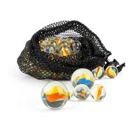 D.A.Y. Republic 102 Marbles in a Drawstring Bag - Fun and Retro Design, Nostalgic Traditional Cat's Eyes, Toys for Indoor and Outdoor Games, Colourful Glass (100+2 Glass Marbles)