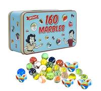 D.A.Y. Republic 160 Glass Marbles in Metal Tin, Glass Marbles for Games | 3 sizes, cat's eye design, marbles for kids, glass beads for vases, indoor and outdoor play, 18cm tin box