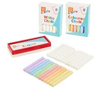 D.A.Y. Republic 25 Piece Chalk & Eraser Set, White and Multicolour Chalkboard and Pavement Chalk and Sponge Eraser, Ideal for Blackboard Drawing, Classroom, Playground, Pub Blackboard Art etc