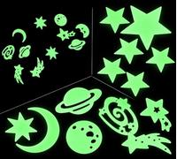 D.A.Y. Republic Glow in the Dark Dinosaur Wall Decals, 24 Galaxy & Planets | No batteries, glows 8 hrs nightly, galaxy bedroom decor, glow in the dark galaxy and planet stickers for doors, furniture