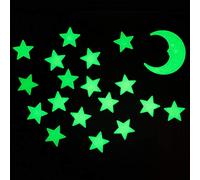 D.A.Y. Republic Glow in the Dark Dinosaur Wall Decals, 24 Moon & Stars | No batteries, glows 8 hrs nightly, Moon and Star bedroom decor, glow in the dark star stickers for doors, furniture