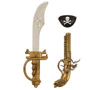D.A.Y. Republic Kids Caribbean Pirate Fancy Dress Costume Accessory Kit for Halloween or Pirate Theme Party, Classic 38 cm Cutlass Sword, Pistol Gun and Eyepatch (3pc Set Sword, Gun, Eyepatch)