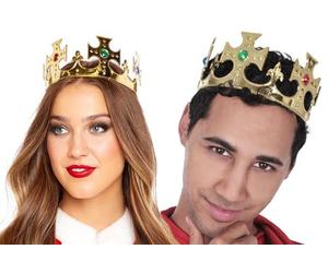 D.A.Y. Republic King's Crown - Adjustable Golden Plastic Crown with Attached Jewels - King's Coronation Street Party Fancy Dress Costume Accessory