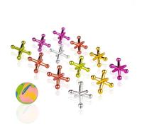 D.A.Y. Republic Traditional Retro Coloured Jacks Family Game with 1 Rubber Bouncy Ball for Playing Knucklebones, Fivestones (Coloured)
