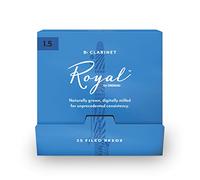 D’Addario Woodwinds Royal Bb Clarinet Reeds - B Flat Clarinet Reeds - Reeds for Clarinet - Clarinet Bb Reeds - Strong Spine - Filed Cut - Strength 1.5, pack of 25
