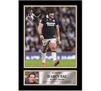 D’Arcy Rae Printed Autograph Poster - Scotland Rugby Union Star Wall Art - Rugby Player Memorabilia Poster Print, A4 Poster + Gold Frame