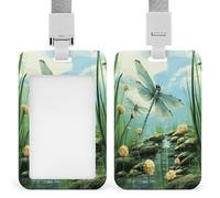 D Badge Holder with Breakaway Lanyard, Dragonflies in Flight Printed Vertical Waterproof Name Badge Card Holder for Nurse Officer Teacher Security Staff