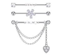 D.Bella 14g Industrial Bar Piercing Dangle 38mm Industrial Barbell Stainless Steel Cartilage Earrings CZ Industrial Piercing Jewellery 1.6mm Scaffold Piercing Bar
