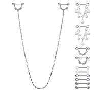 D.Bella 14G Nipplerings 6 Pairs Stainless Steel Nipple Rings Tongue Ring Piercing Nipple Piercing Jewelry Barbell CZ Heart Shape Rings for Women