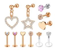 D.Bella 16g Cartilage Earrings Studs for Women 11 Pcs Forwards Helix Earring Hoop Rook Daith Conch Tragus Earrings Stainless Steel Piercing Jewelry