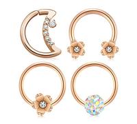 D.Bella 16G Moon Shape Daith Earrings Captive Bead Horseshoe Nose Septum Rings Piercing Cartilage Earring Hoop Helix Tragus Earrings Piercing Jewelry