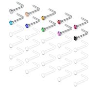 D.Bella 18g Clear Nose Studs L Shaped Plastic & Stainless Steel Diamond Nose Piercing Jewelry 30pcs
