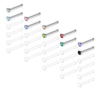 D.Bella 18g Clear Nose Studs Plastic & Stainless Steel Diamond Nose Bone Studs Bioflex Piercing Jewelry 30pcs