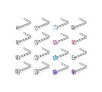 D.Bella 18G L Shaped Nose Studs Surgical Stainless Steel 1.5mm 2mm 2.5mm 3mm CZ Nose Rings Studs Silver Nose Rings for Women Nose Nostrial Piercing Jewerly