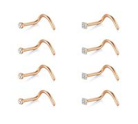 D.Bella 18G Nose Screw Curved Nose Studs Rose Gold Surgical Steel Diamond Cubic Zirconia 8Pcs Nose Piercing Jewelry for Women Men