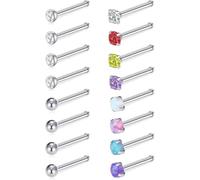 D.Bella 18G Nose Stud Stainless Steel Bone Nose Rings Stud Straight Bar Nose Stud Opal CZ Nostril Jewelry Silver Nose Piercing Jewelry