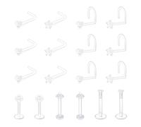 D.Bella 18Pcs Clear Piercing Retainers Set Bioflex Clear L Shape Nose Lip Labret Stud Star Heart Screw Stud Tongue Bar Ear Earring Cartilage Plastic Retainer