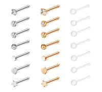 D.Bella 20G Nose Studs-20G 21pcs Nose Rings Studs Pin Nose Rings Stainless Steel Nose Studs