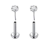 D.Bella 2Pcs G23 Titanium Labret Studs 16G Lip Stud Piercing Threadless Push in Lip Bar Nose Piercings Helix Tragus Conch Piercing Jewelry