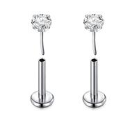 D.Bella 2Pcs G23 Titanium Labret Studs 16G Lip Stud Piercing Threadless Push in Lip Bar Nose Piercings Helix Tragus Conch Piercing Jewelry