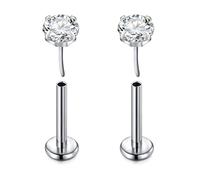 D.Bella 2Pcs G23 Titanium Labret Studs 16G Lip Stud Piercing Threadless Push in Lip Bar Nose Piercings Helix Tragus Conch Piercing Jewelry