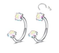 D.Bella 2Pcs Horseshoe Nose Rings Hoops Septum Ring 316L Stainless Steel Nose Rings CZ Horseshoe Septum Lip Labret Eyebrow Helix Daith Ear Piercing Jewelry For Women Men