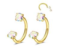 D.Bella 2Pcs Horseshoe Nose Rings Hoops Septum Ring 316L Stainless Steel Nose Rings CZ Horseshoe Septum Lip Labret Eyebrow Helix Daith Ear Piercing Jewelry For Women Men