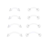 D.Bella 8pcs Clear Curved Barbells Retainer 16G Plastic Eyebrow Earring Lip Helix Tragus Rook Bars 6-12mm Labret Flexible Retainers Acrylic Bioflex Piercing