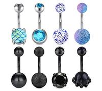 D.Bella Belly Bar 14G Belly Button Piercing 8 Pcs Belly Rings Skull Hand Belly Button Bar Stainless Steel Belly Piercing Jewelry for Women