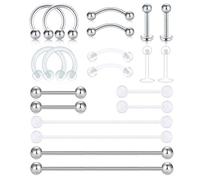 D.Bella Eyebrow Barbell Stainless Steel & Bioflex Clear Tongue Ring Industrial Barbell Piercing Jewelry Retainer for Women Men Septum Nose Lip Tragus Helix Tragus Cartilage 16G-14G 20 Pcs