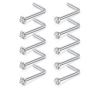 D.Bella Nose Rings Studs-10pcs 18G 2mm Clear Round Diamond CZ Surgical Steel Nose Stud Rings L Shaped Piercing Jewelry