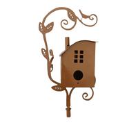 (D) Birdhouse Garden Stakes Metal Bird House with Pole Iron Art Courtyard Bird Feeder Bird Houses