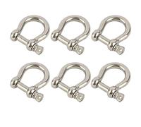 D Bow Ring Shackle Locks, 304 Stainless Steel D Ring, Screw Pin Anchor Shackle for Traction Steel Wire, Heavy Duty Construction, Rigging, Vehicle Recovery, Hauling, Tie Downs, Hanging (M6-6Pcs)