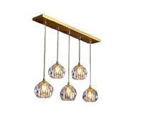 d Brushed Brass Crystal Chaner Simple Luxury Style Crystal Pendant Light Adjustable Cord Hanging Lamp for Bedroom Living Room Kitchen Stair Hallway (Size : 3 Head Long) (5 Head Long)