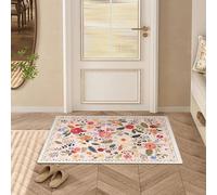 D-buy 2×3 Ft Washable Small Entryway Area Rugs, Front Door Mat Boho Indoor Machine Mat, Floral Rug Non Slip Low Pile Mat for Front Door Floor Bedroom Bedside Kitchen Nursery Kids Room Entry(Beige)