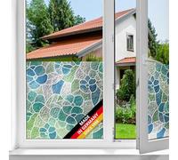 d-c-fix window film privacy Lisboa Blue - 45cm x 2m - self adhesive vinyl films for glass windows with a modern floral pattern - opaque, frosted, decorative for bathroom, home & kitchen