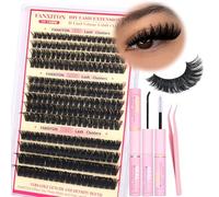 D Curl Eyelash Extension Kit, Coarse Lash Extension Kit, Volume 80D+100D+120D Lash Kit 10pcs Individual Lashes 18mm with Adhesive and Sealer