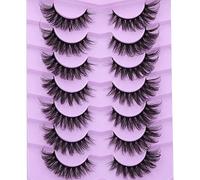 D Curl Russian Strip with Eyelash Glue Fluffy Cat Eye Natural Eyelashes 20MM Dramatic Faux Mink Eyelashes Full Volume False Eyelashes with Glue 7 Pairs Pack