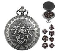 D&D Dice Set, with 7PCS Metal Dice for DND, Portable Mini DND Dice Set with Pocket Watch Case, Compatible with Dungeons and Dragons RPG Role Playing Board Games Accessories (Chimera, Black)
