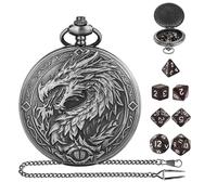 D&D Dice Set, with 7PCS Metal Dice for DND, Portable Mini DND Dice Set with Pocket Watch Case, Compatible with Dungeons and Dragons RPG Role Playing Board Games Accessories (Bright, Black)
