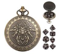 D&D Dice Set, with 7PCS Metal Dice for DND, Portable Mini DND Dice Set with Pocket Watch Case, Compatible with Dungeons and Dragons RPG Role Playing Board Games Accessories (Chimera, Gold)