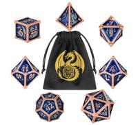 D&D Dragon Dice with Bag, Metal Polyhedral RPG Dice Set, D20 D12 D10 D% D8 D6 D4, DND Starter Set, MTG Board Games Accessories, Birthday Christmas for Men Women, Blue Copper