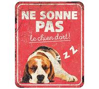 D&D Home, Warning Sign 25 x 20 x 0.3 cm French Version Red Background Metal Warning Sign Rust Resistant Funny Text